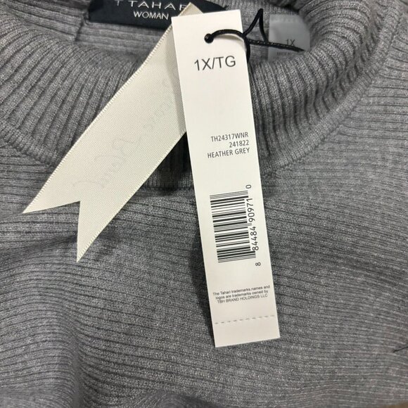 T Tahari Woman Monk Neck Balloon Sleeve Sweater In Heather Grey  Size 1X - Picture 7 of 8